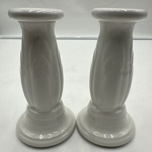 Fiestaware Pair of 2 White Y2K Tapered Fiesta 6.25in Candle Holders HLC USA